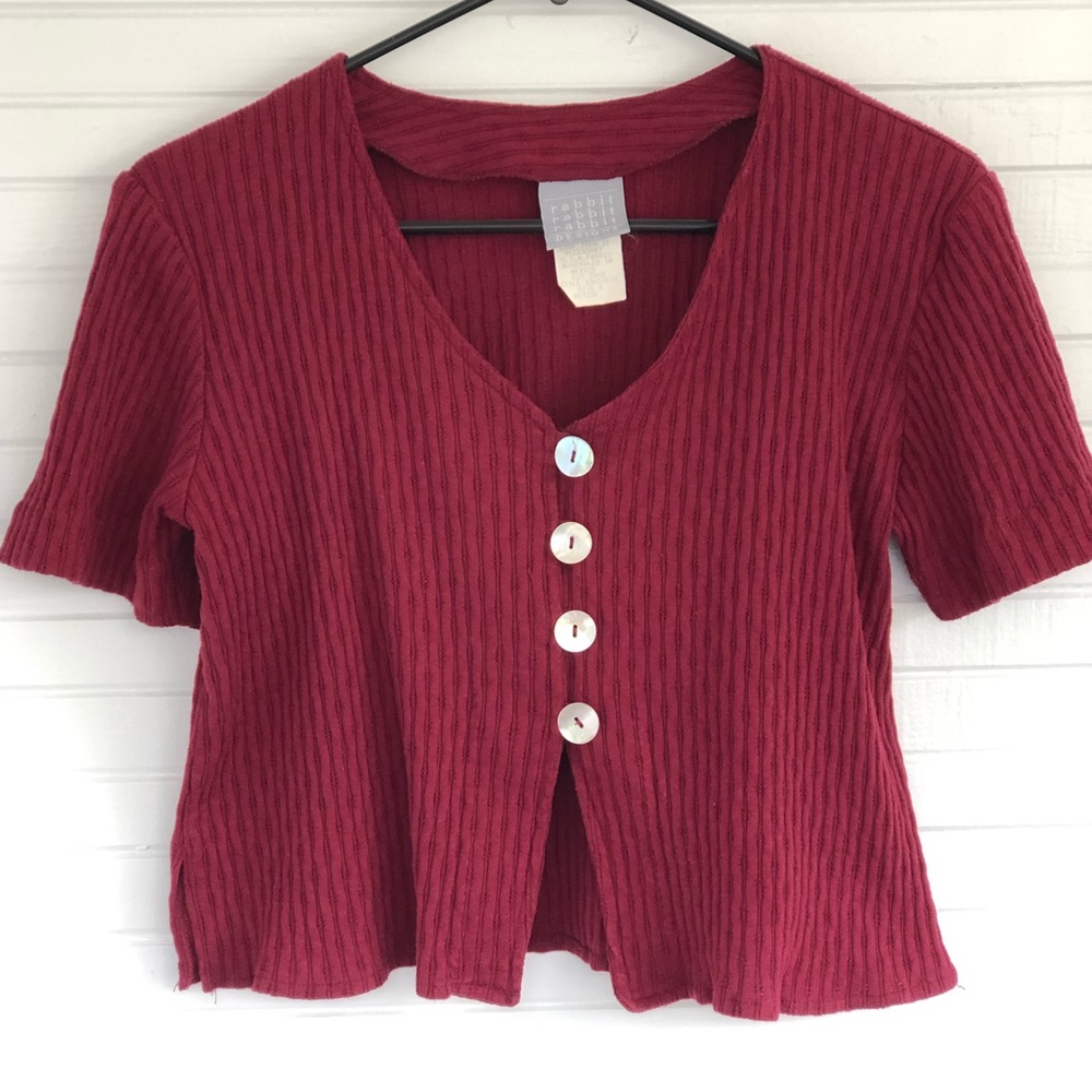 Cropped short sleeve cardigan with buttons
